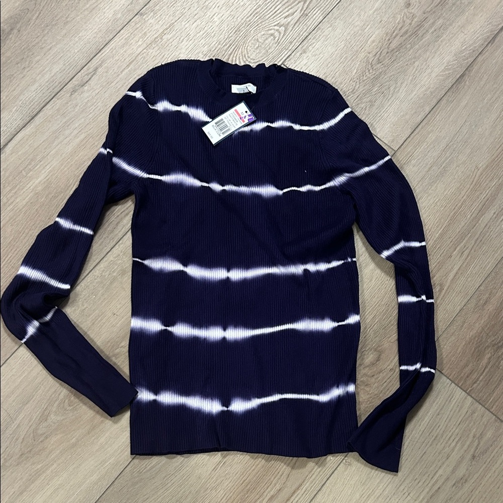 Navy Tie-Dye Ribbed Crewneck Sweater crown & ivy m